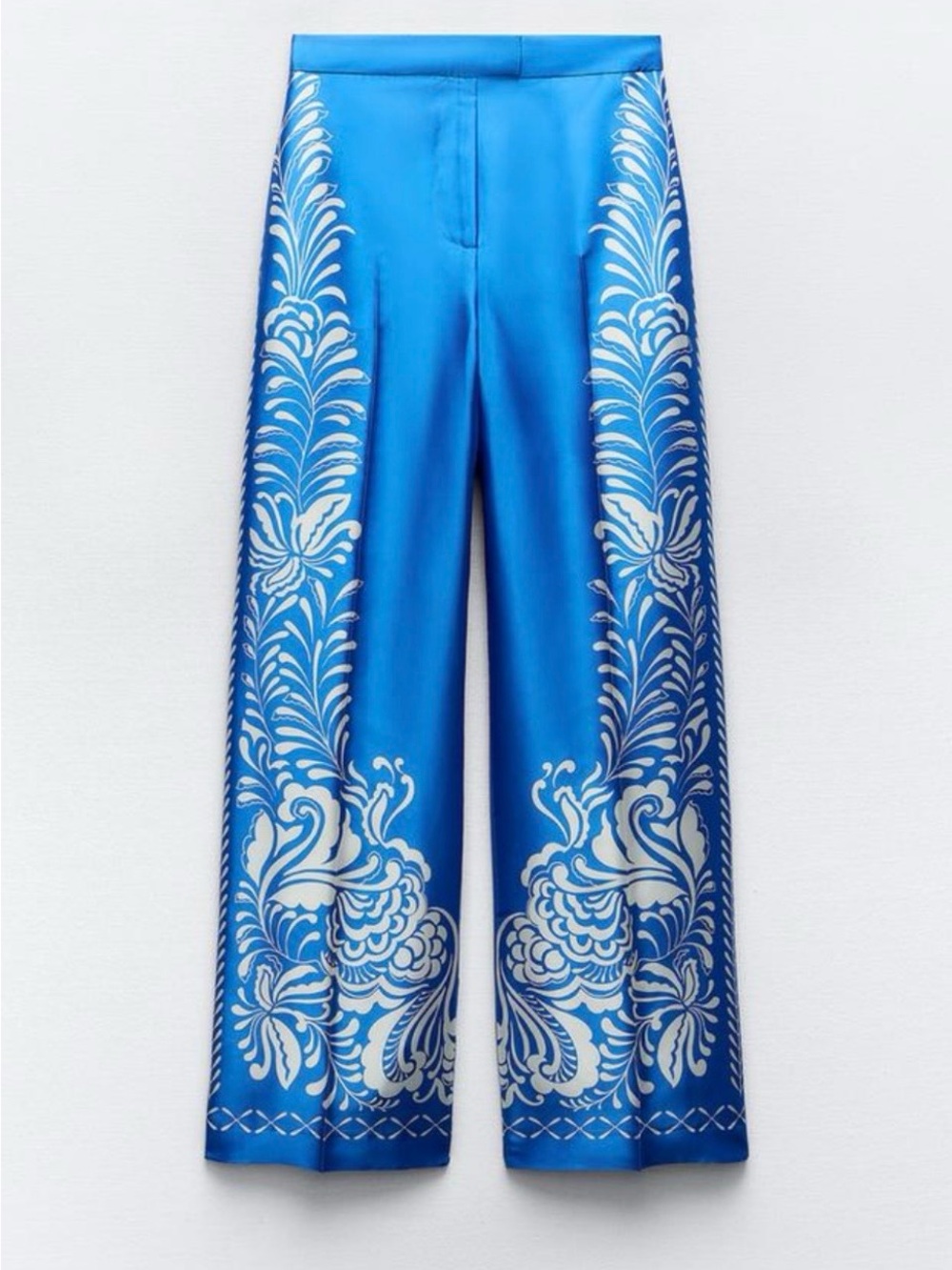 Zara Cobalt Blue Wide-Leg Palazzo Pants with White Print